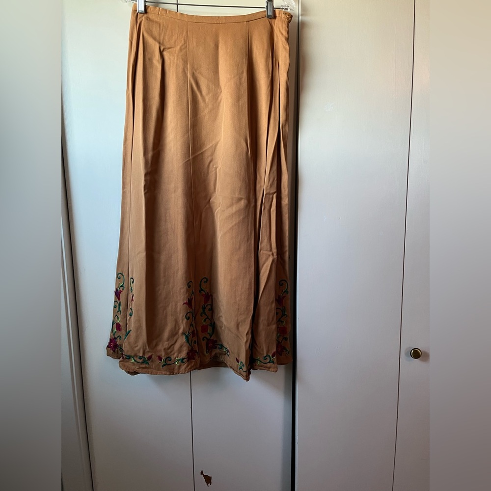 Studio West Tan Maxi Skirt with Embroidery
